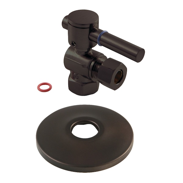 3/8" IPSx3/8" OD Comp Quarter-Turn Angle Stop Valve W/ Flange, Bronze